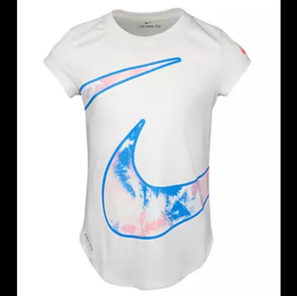 NWT Nike Girl's 5-6yrs Tie Dye Split Swoosh Dri Fit TShirt, white w/ pin…